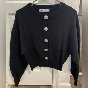 Zara Black Cardigan w/ Rose Buttons
